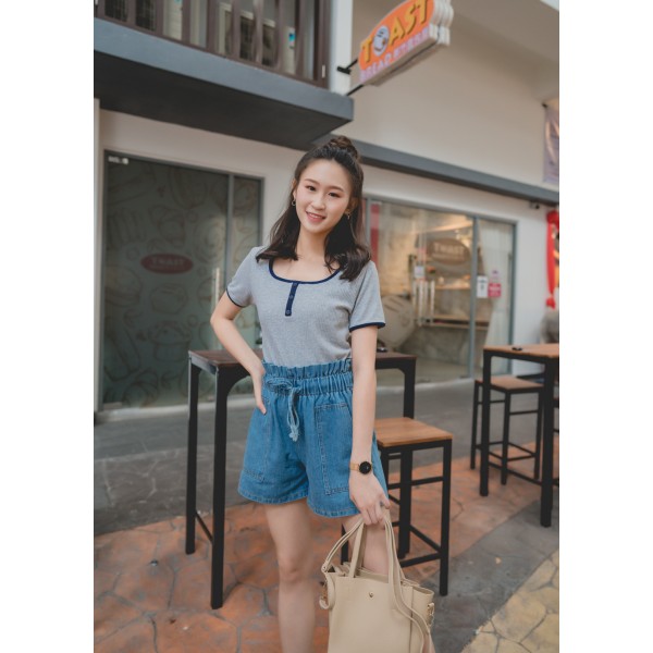 Square Neck With Button Top